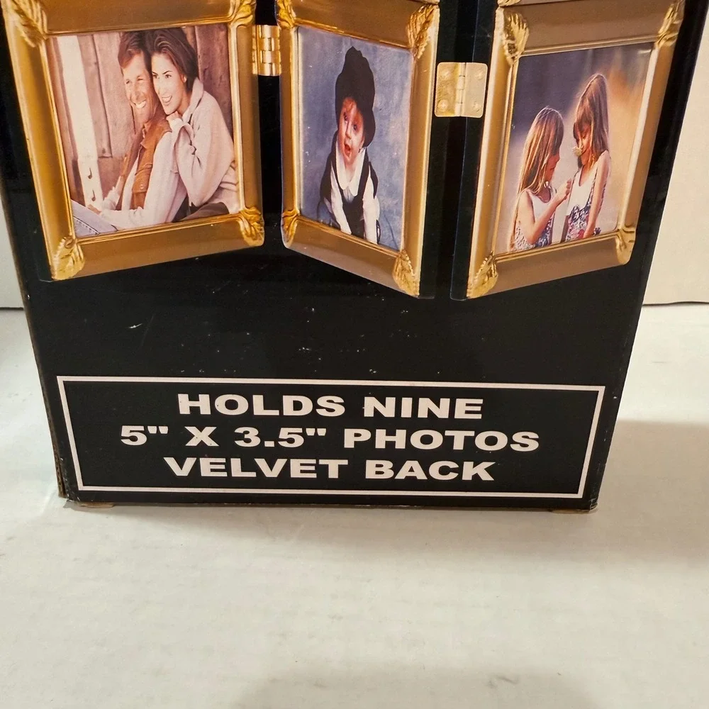 Vintage Gold Photo Frame 9 Photos 5x3 Regency NIB Folding Display Tabletop 90s